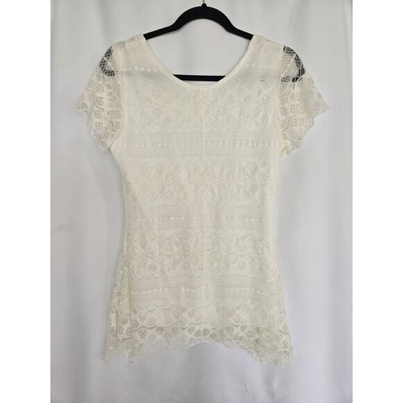 Eve & Maddie Womens Medium Y2k Babydoll Top Whimsy Fairy Boho Ivory Lace Peasant - Picture 3 of 9